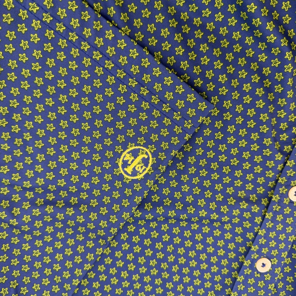 Donald Ross Sport Men’s Golf Polo Shirt Medium Blue Green Star Print Sport Fit - Picture 6 of 9